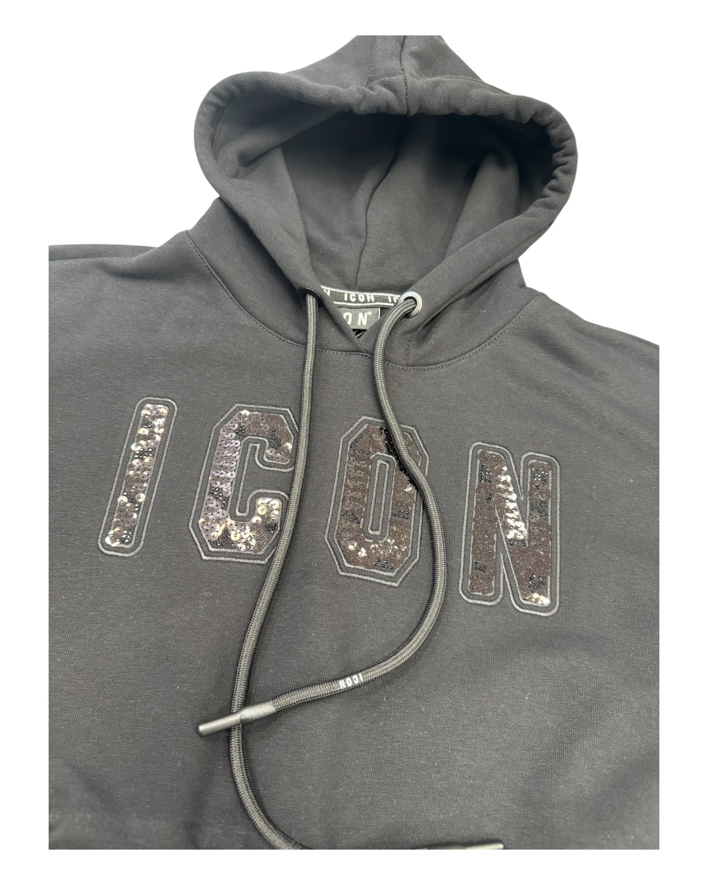 felpa icon donna con cappuccio logo glitter