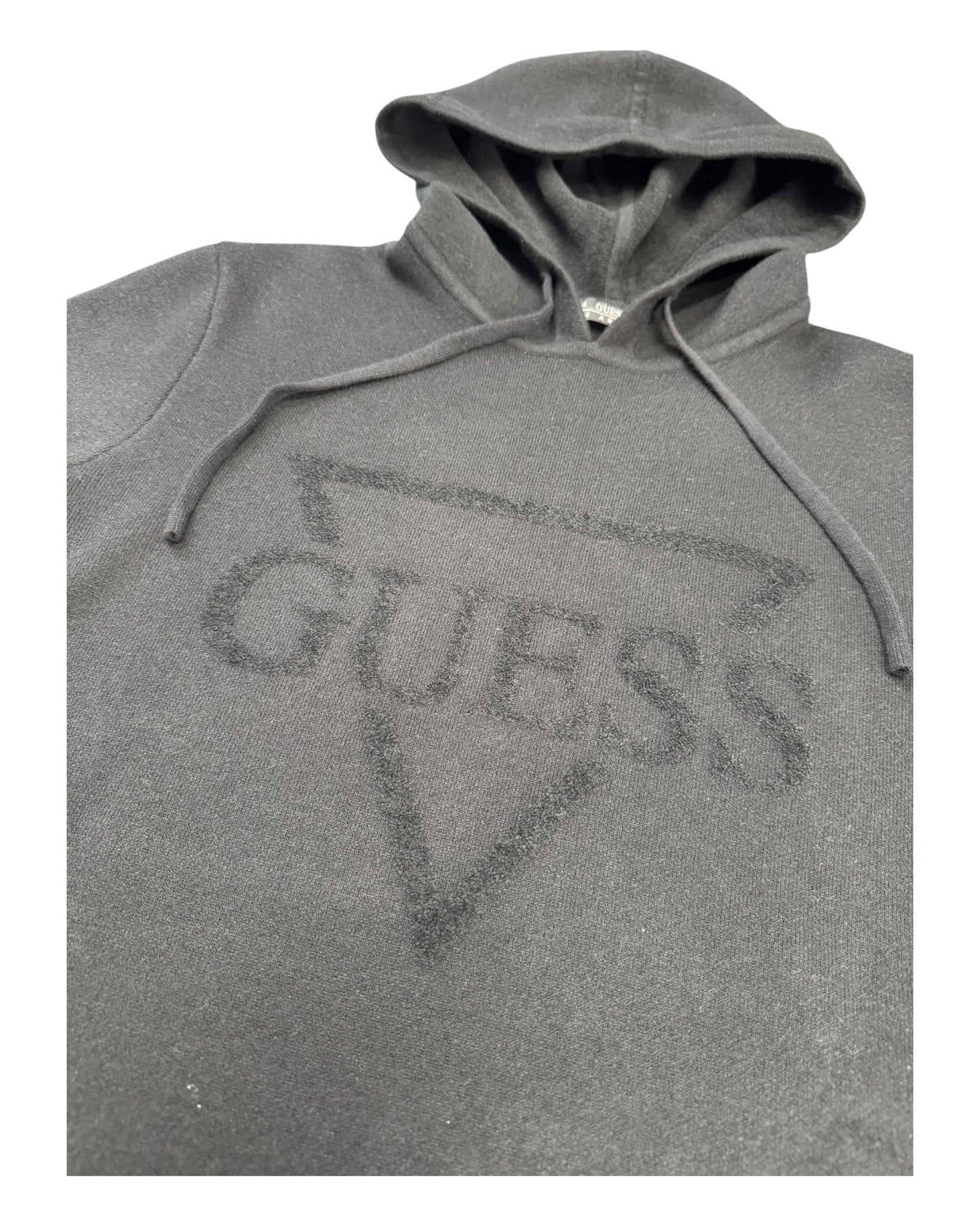 maglioncino uomo guess con cappuccio stampa floccata logo