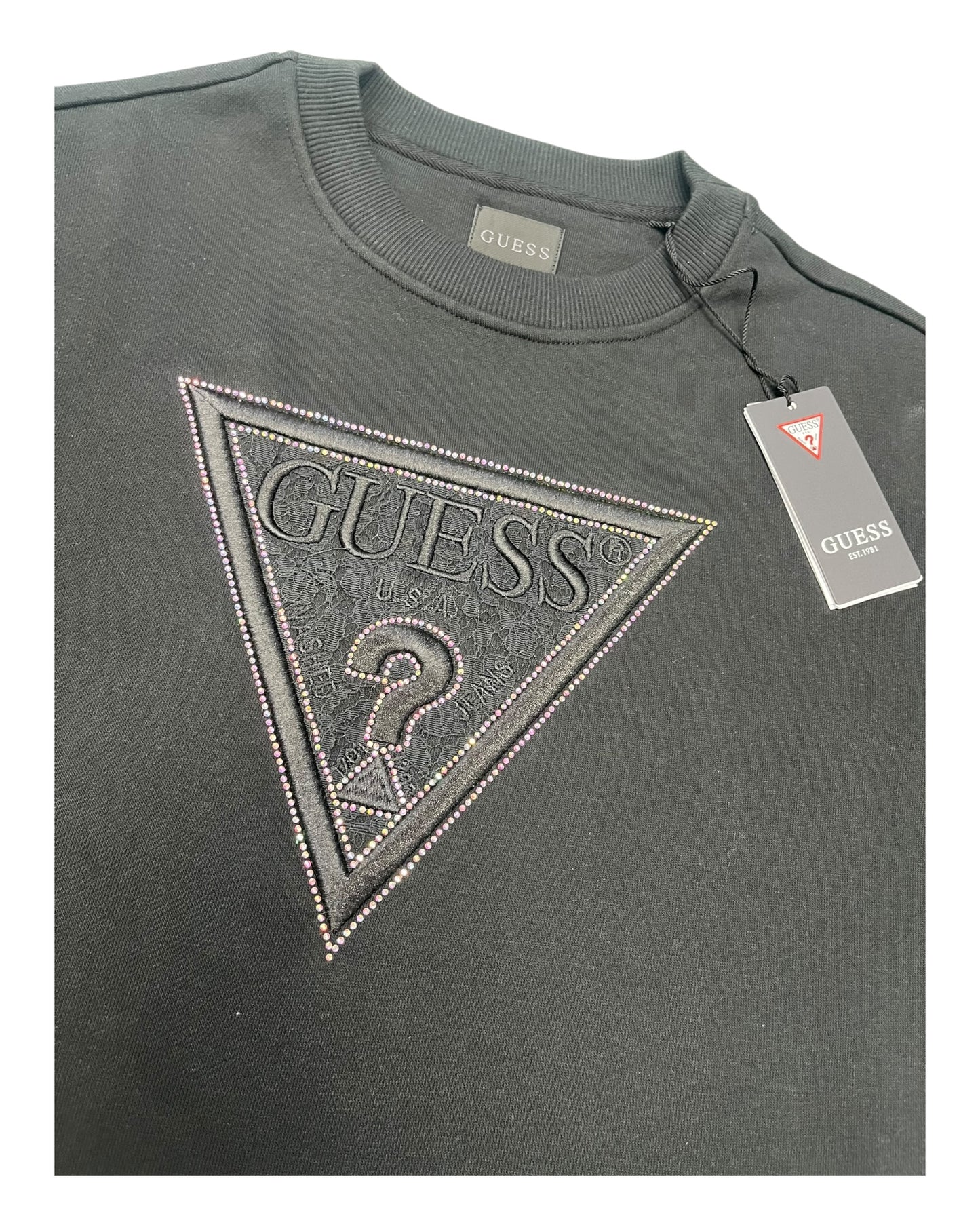 felpa donna guess ricamo e strass