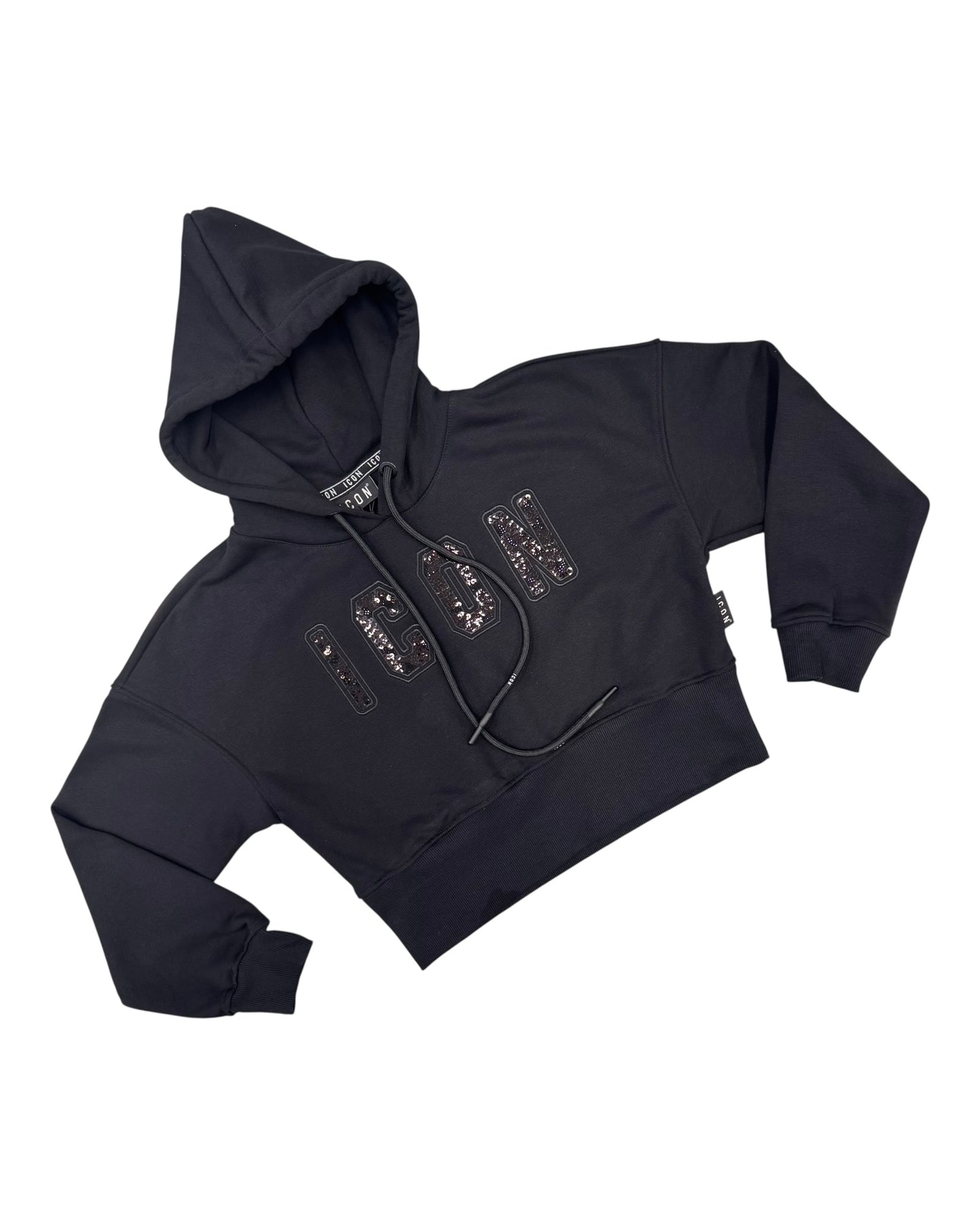 felpa icon donna con cappuccio logo glitter