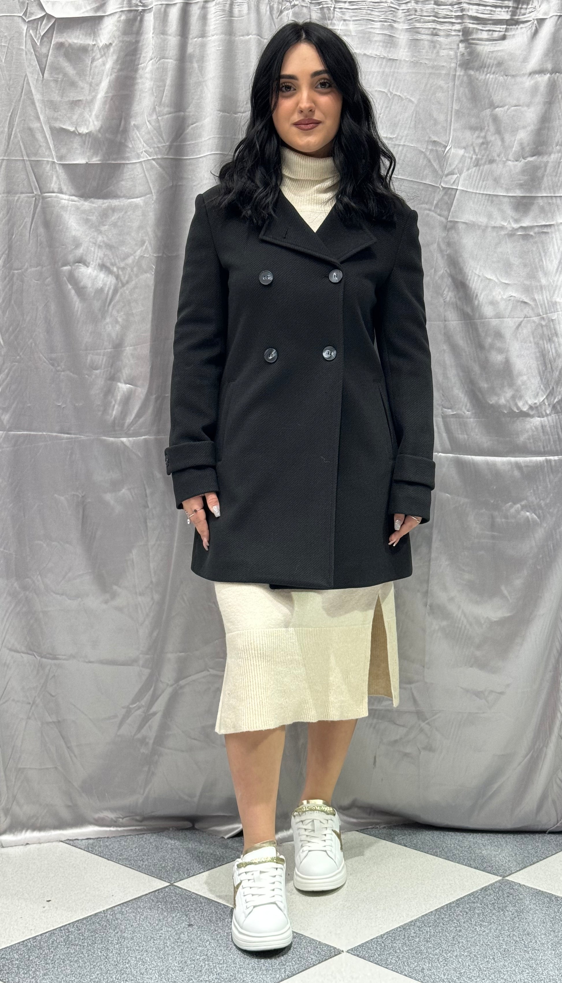 Cappotto donna profili in pelle con alamari MONDÈ