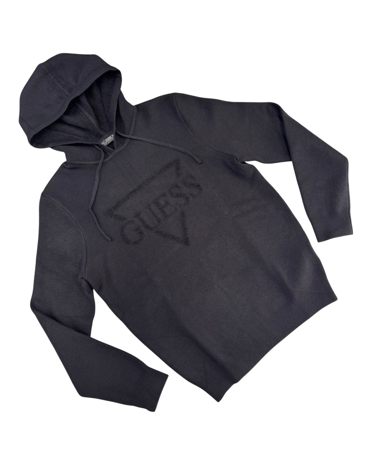 maglioncino uomo guess con cappuccio stampa floccata logo