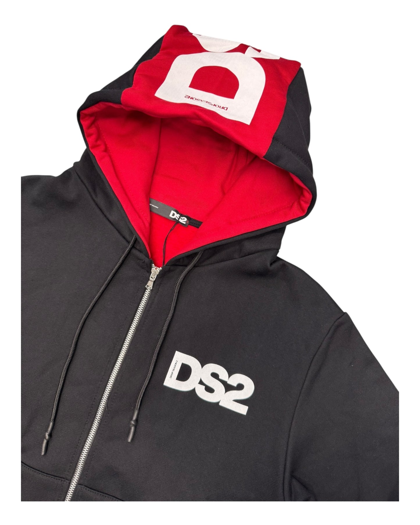 felpa uomo ds2 cappuccio e zip stampa avanti e dietro