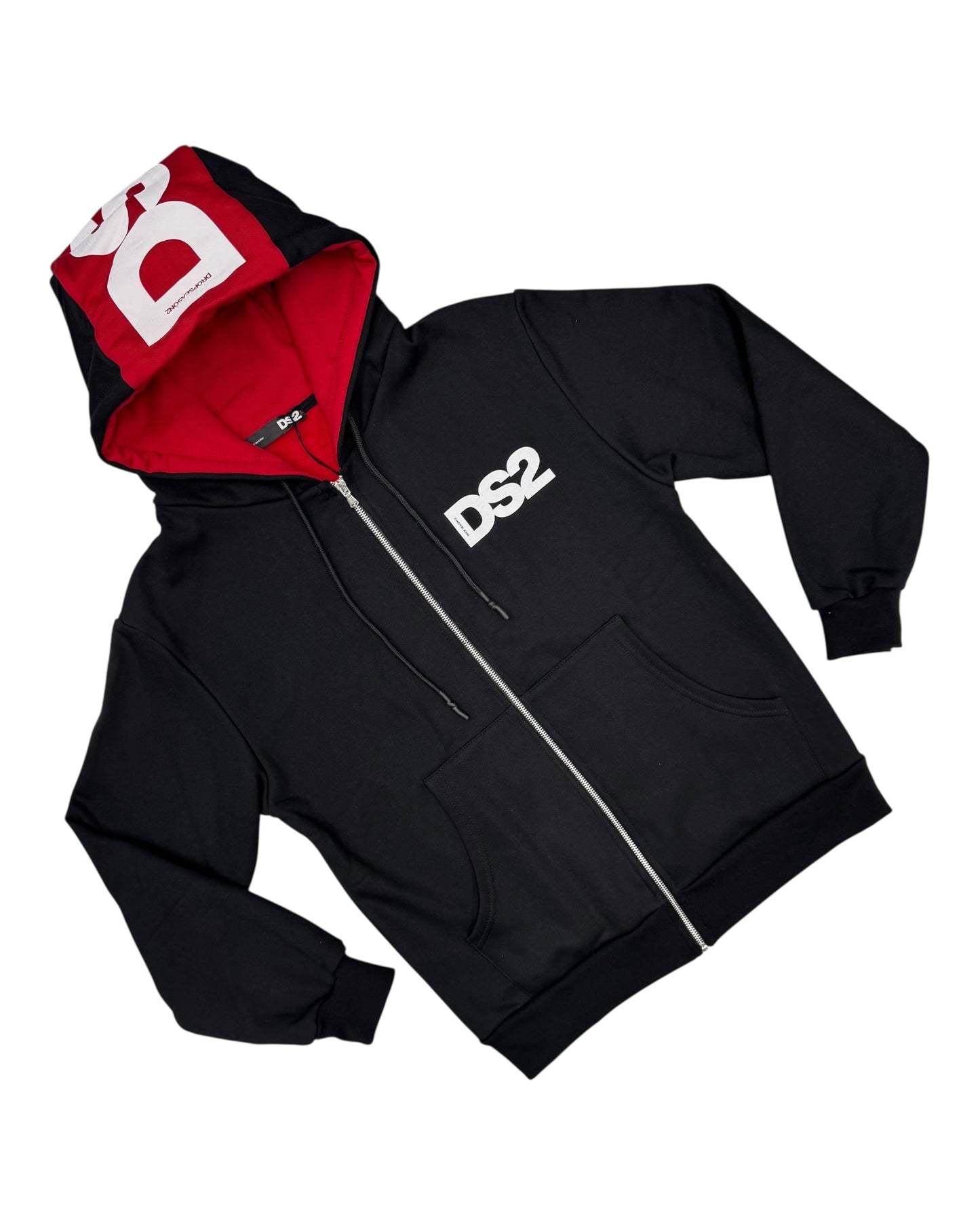 felpa uomo ds2 cappuccio e zip stampa avanti e dietro