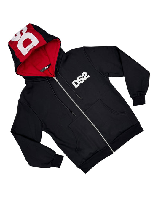 Felpa uomo DS2 cappuccio e zip stampa avanti e dietro
