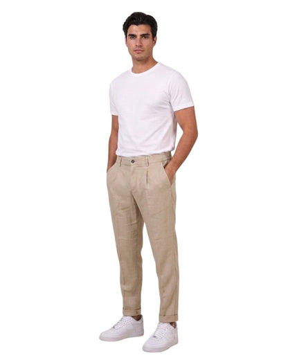 Pantalone chino con elastico dietro Noel Pacome in puro Lino