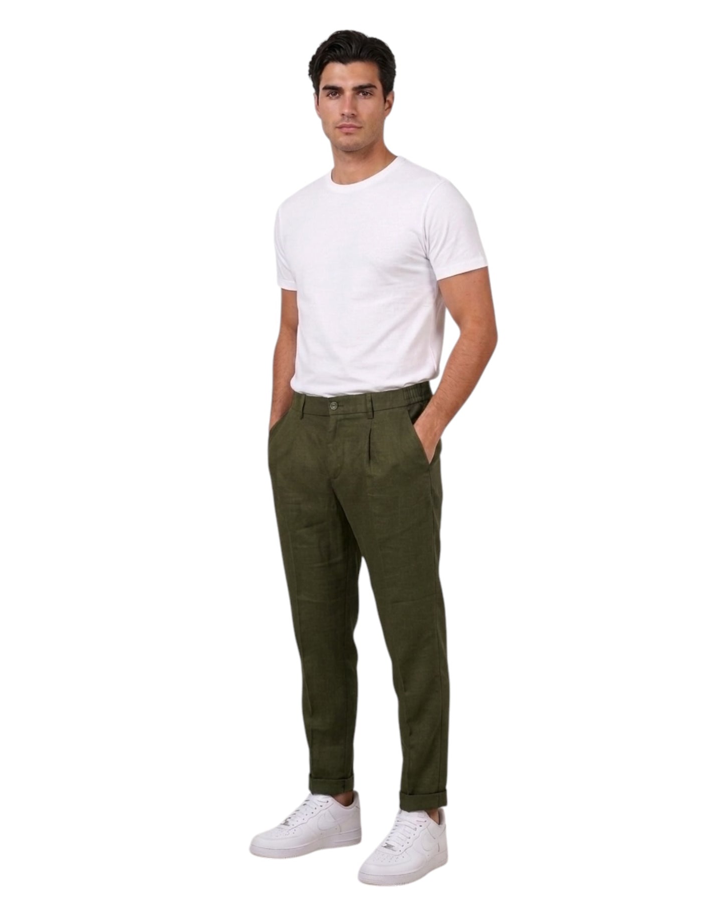 pantalone chino con elastico dietro noel pacome in puro lino