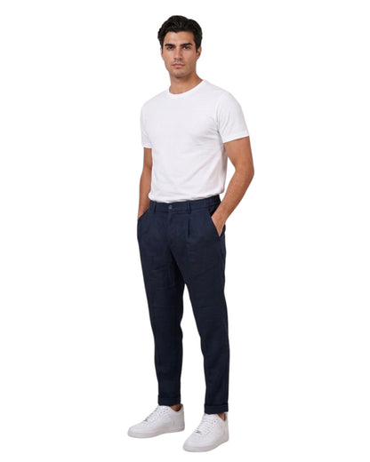 Pantalone chino con elastico dietro Noel Pacome in puro Lino