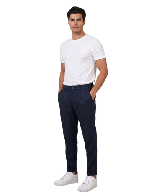 Pantalone chino con elastico dietro Noel Pacome in puro Lino